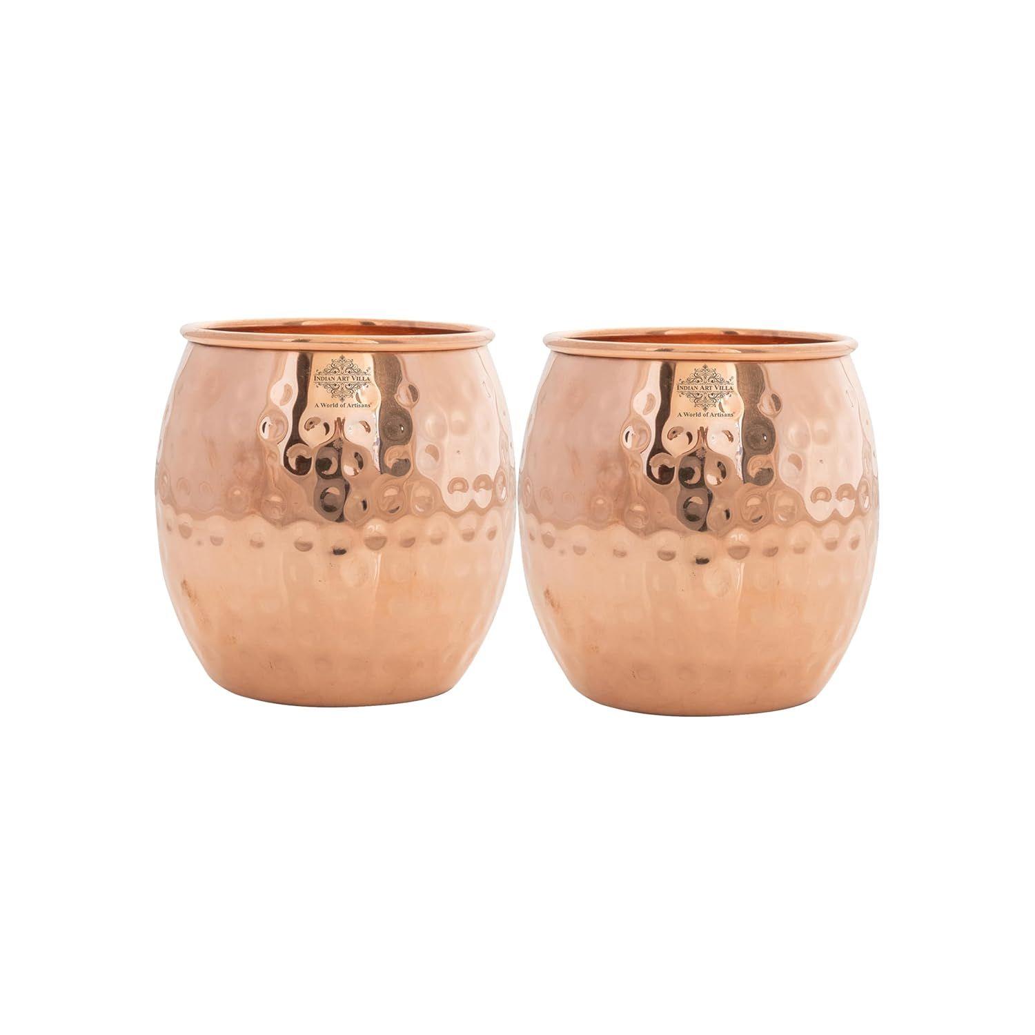 

Copper Glass Tumbler, Hammer Design, Drinkware, 550 ML Each, Set of 2