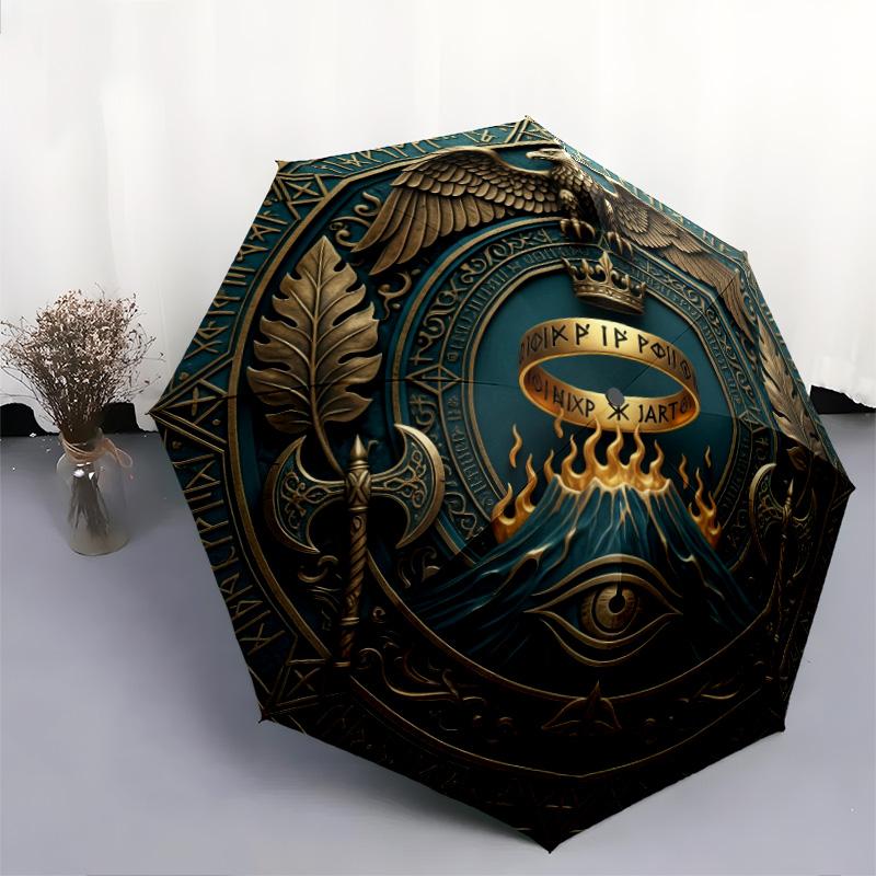 Golden Totem pattern, automatic folding umbrella, portable and foldable design, 8 ribs, a Christmas or birthday gift.