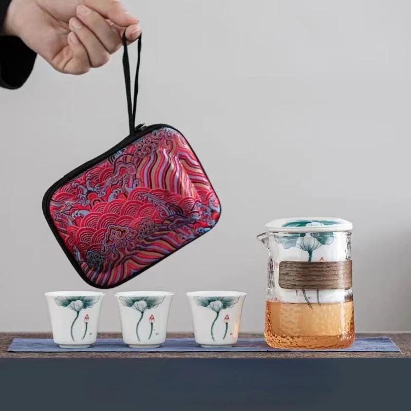 Portable Travel Tea Set High Temperature Resistant Glass Tea Cup Set New Hot Travel Essential Accessories Teaware Sets