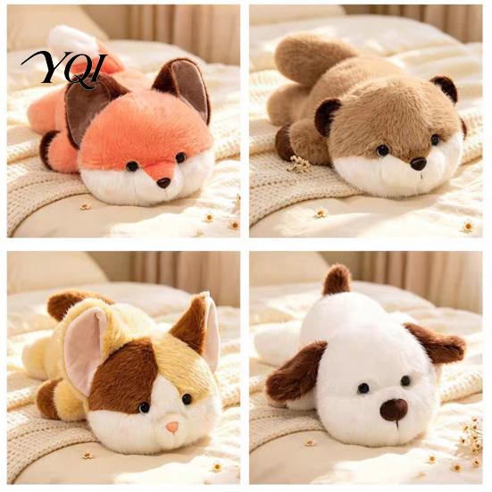 Stuffed Animal Pillows for Sleeping Soft Plush Doll with Weighted Base, Cute Fox/Cat/Dog/Otter Figurine, Gift Kids Cartoon Crawling Animals