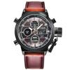 Brand Chronograph Business Watch For Men Fashion Leather Band Alarm Stopwatch Multi-function Movement Electronic Clock Black