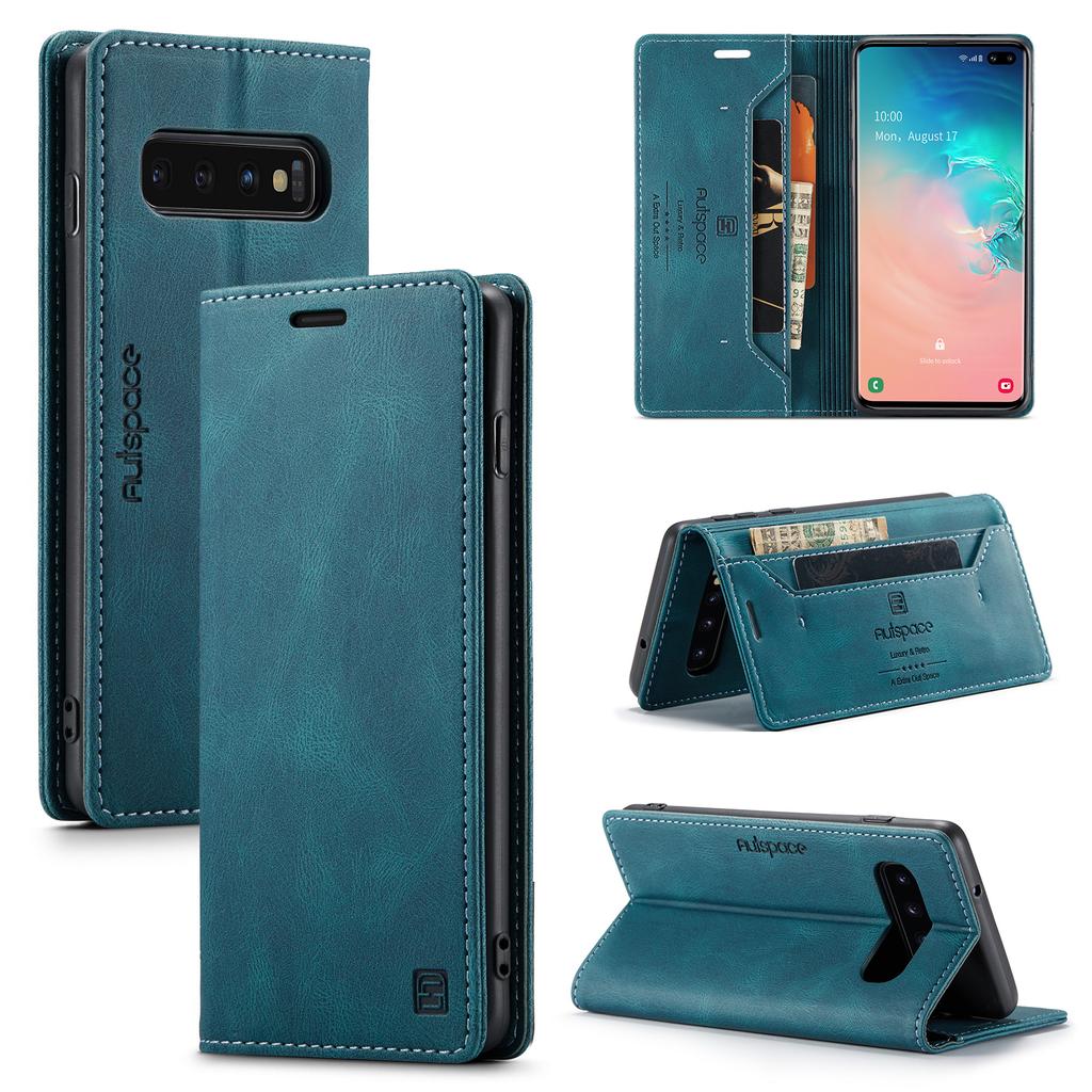 Premium Vintage Leather Wallet Case for Samsung Galaxy S10 / S10+ / S10 Plus - Flip Cover with Card Slots, Shockproof Retro Style (4 Colors)