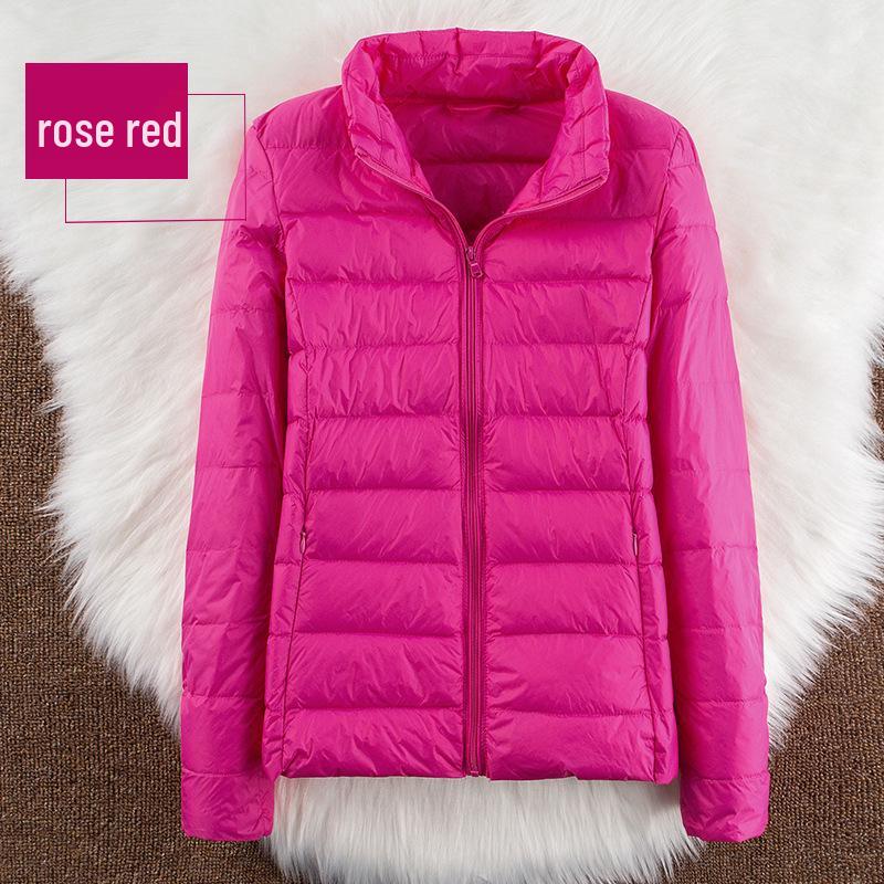 2026 Women's Lightweight Hooded Stand Collar Slim Down Jacket - Short Korean Style White Duck Outerwear