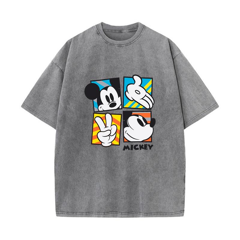 XH+40 MINISO 2026 Summer Vintage Wash Printed Pure Cotton Shoulder Style Men's and Women's Round Neck Short Sleeved Couple T-shirt