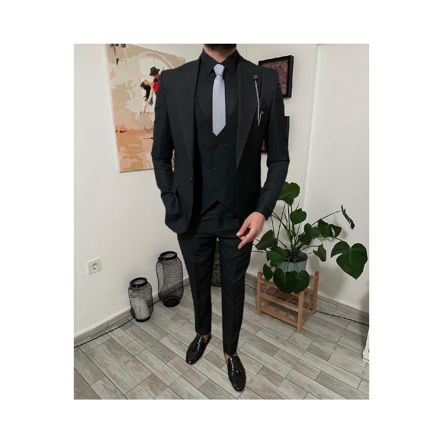 

Men s Slim Fit Suit With Vest Black 44 чорний