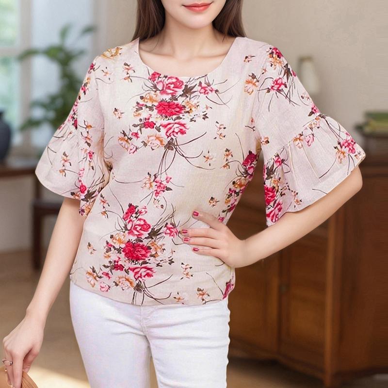 ZANZEA Women Casual Round Neck 3/4 Sleeve Loose Floral Blouse