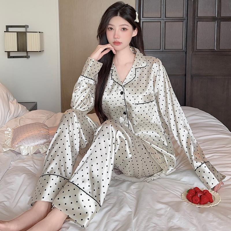 2025 Spring Autumn Women Pajamas Lounge Set Pink Butterfly Print Tops and Pants Satin Sleepwear Loose 2 Piece Loungewear Outfits