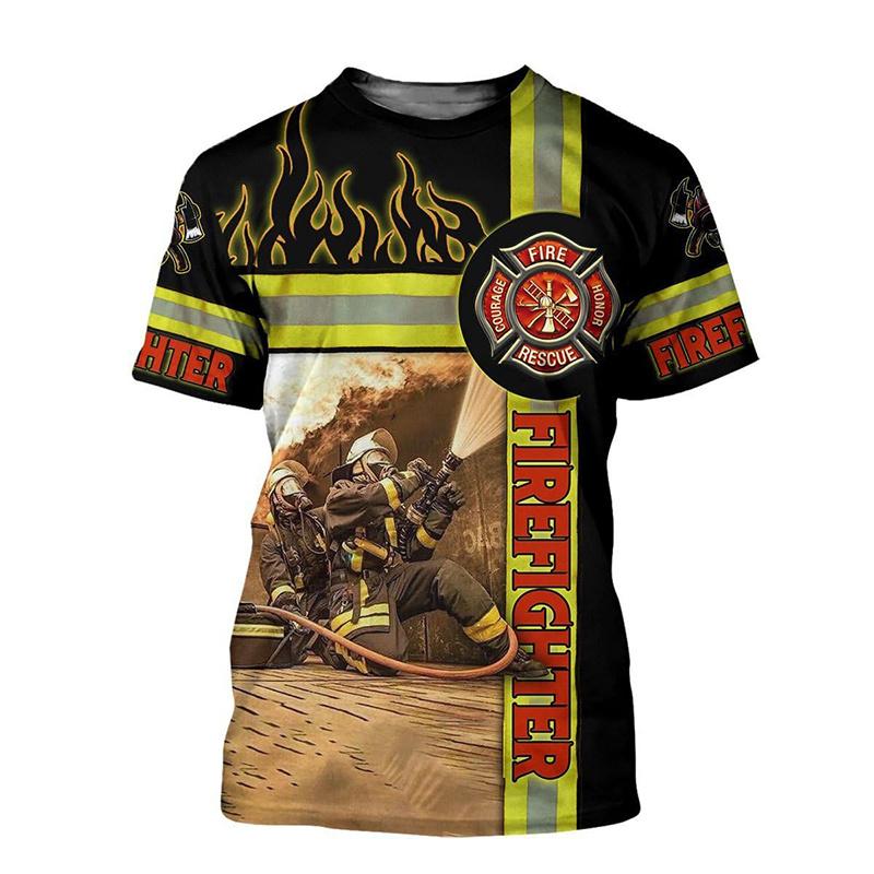 Sommer 3D Feuerwehrwehrmann Aufdruck T-Shirt Kinder Mode Streetwear Kurze Ärmel Harajuku Kleidung Fitnessstudio T-Shirts Für Männer T-Shirts