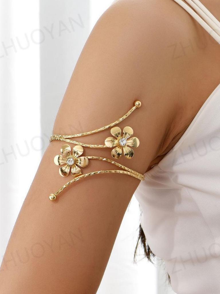 KMVEXO Punk Metal Leaves Flower Upper Arm Bracelets Bangles for Women Girls Cuff Bangle Adjustable Armlets Hand Jewelry Men