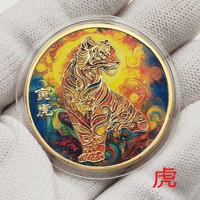 1PCS Colorful Zodiac Commemorative Medals Set - Golden Coin Collectible for Pig Dog Chicken Monkey Sheep Snake Horse Dragon