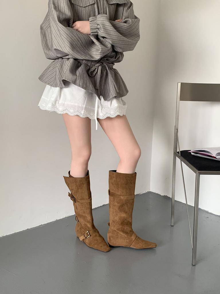 Boots Women's inner height increase 2025 new boots Autumn and winter women's boots Square head suede high boots Western knight boots