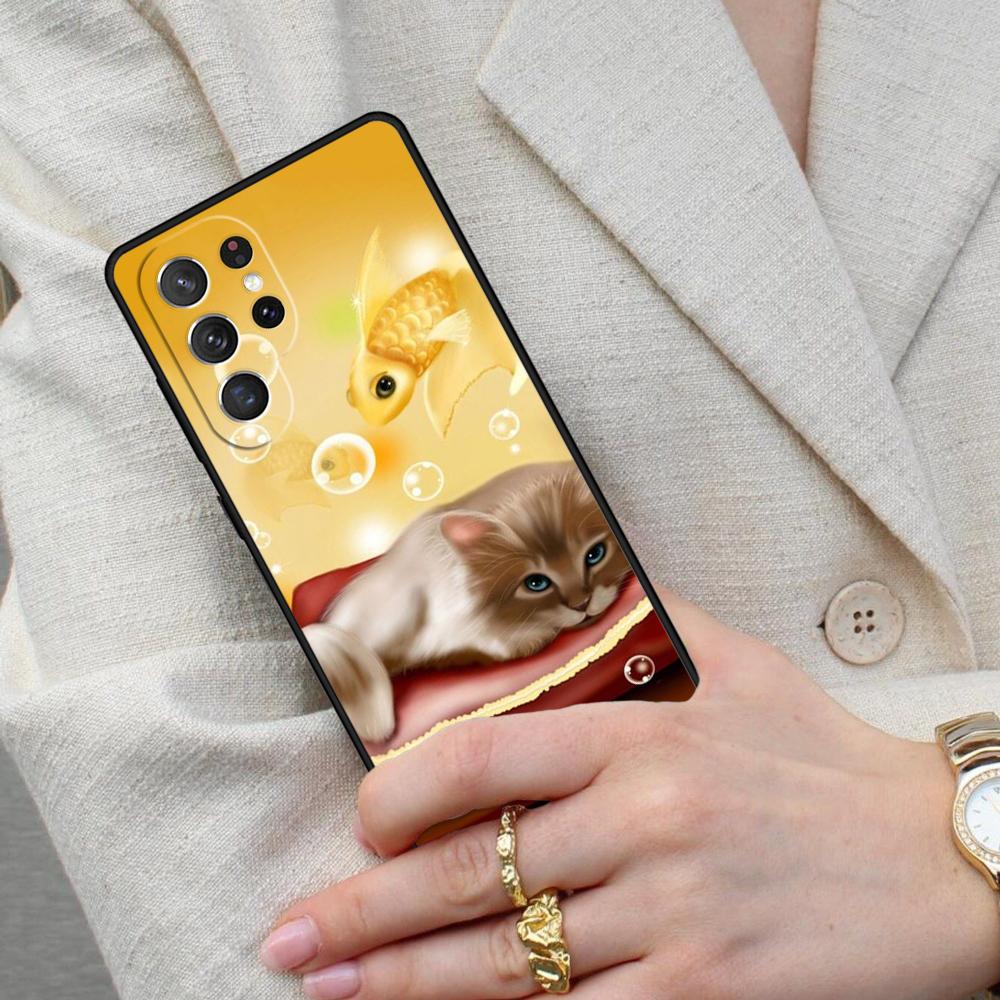 Cat And Goldfish SOFT Cell Phone Case for Samsung Galaxy S26 Ultra S25 S24 S23 S22 S21 S20 Note10 Cover