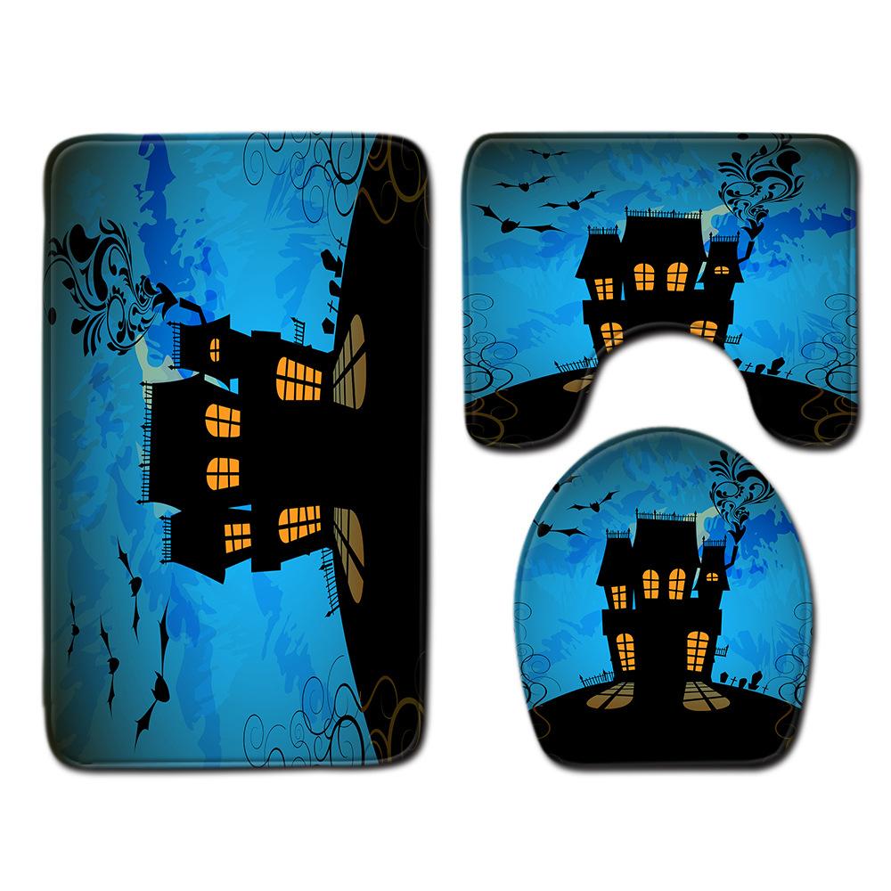 Halloween Shower Curtain Floor Mat Combination Four-Piece Set Bathroom Toilet Carpet Shower Room Foot Mat