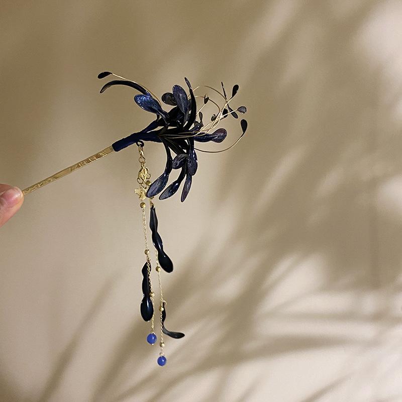 

Dripping oil other side flower fringed hairpin national style hanfu accessories hairpin temperament hairpin