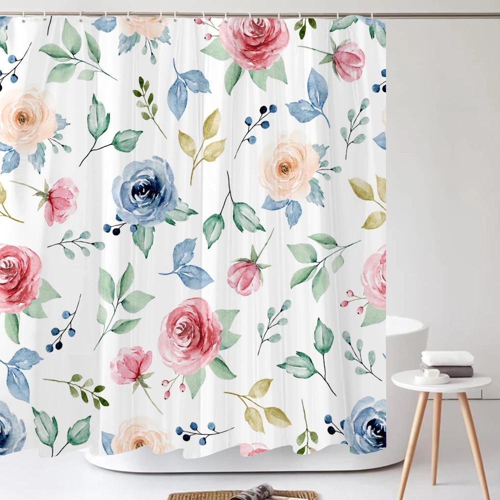 Flowers Pattern Shower Curtains Waterproof Polyester Bath Screen Curtain for Home Decoration Bathroom Printed Shower Curtain