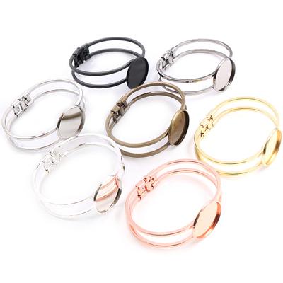 Vysoce kvalitní 20mm 25mm 7 barev Pozlacená základna náramku Prázdný podnos pro komponenty Náramky Base Bezel Setting Cabochon Cameo