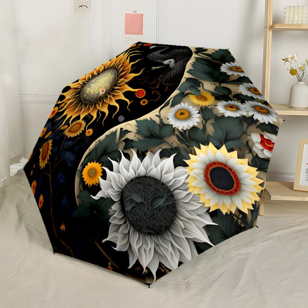 Cosmic Sunflower Bloom Compact Travel Automatic Umbrella with 8-Rib Compact Design All-Season Umbrella for Travel Elegant Women's Umbrella