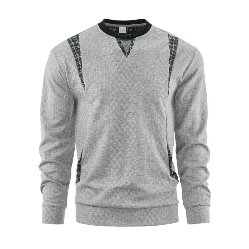 Men S V Neck Pullover Sweatshirt Long Sleeve Loose Fit Plaid Casual Top