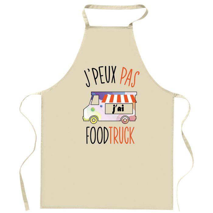 Tablier de cuisine - Foodtruck 'J'peux pas' - Coton épais - Impression France durable - Liens réglables