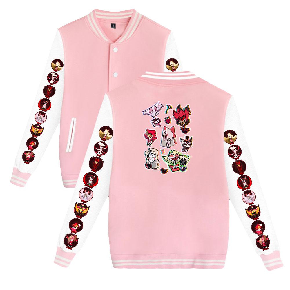 Unisex-Mode für Fans von Hazbin Hotel, Anime-bedrucktes Baseball-Sweatshirt für Damen und Herren, Outdoor-Sportjacken