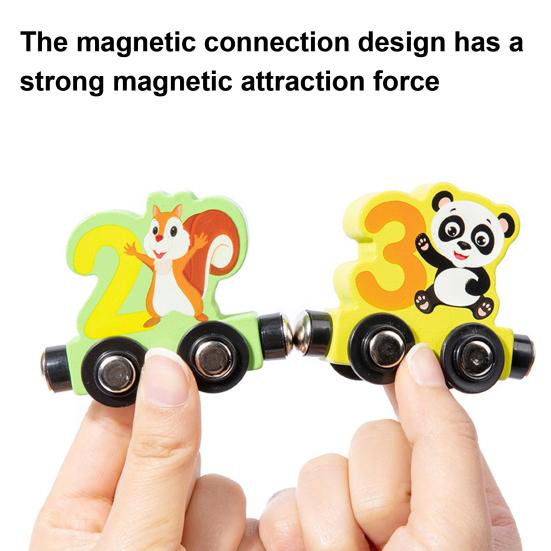 Kids Wooden Magnetic Train Toy Number Animal Vehicle Dinosaur Fruit Vegetable Preschool Learning Toddlers Educational Locomotive Carriages Toy