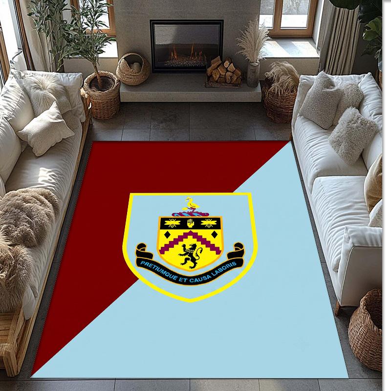 Burnley Football Print Crystal Velvet Rug, Comfortable Water Absorbent Non Slip Indoor Floor Carpet