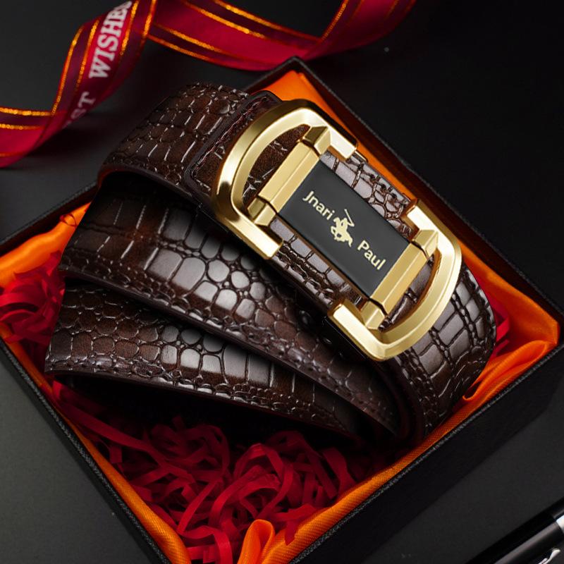 

Мужской ремень с узором крокодила, из воловьей кожи, с автоматической пряжкой, высококачественный, деловой, классический, новый ремень для брюк для молодых и среднего возраста 125cm