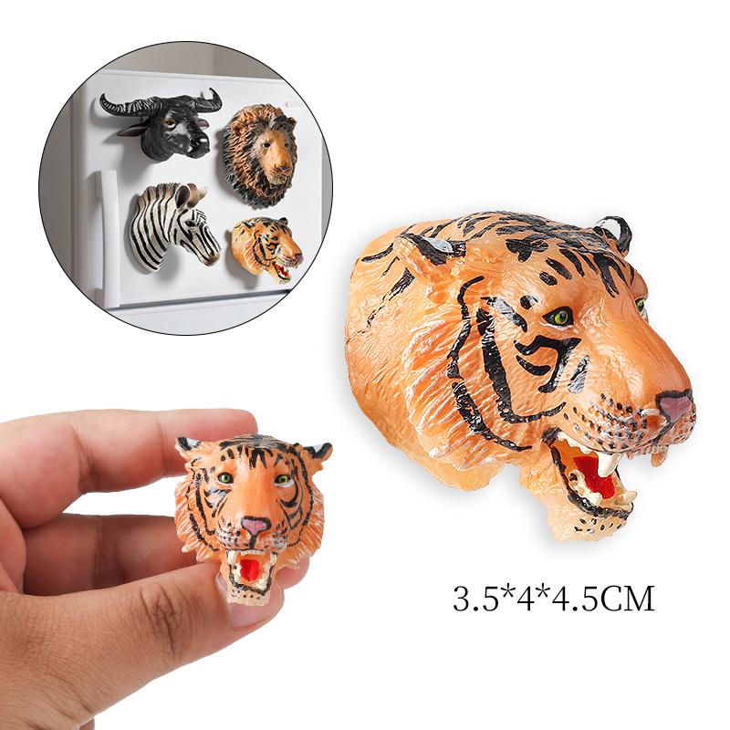 Oenux Dzikie Zwierzęta Lew Bawół Tygrys Zebra Model Głowy Figurki Akcji Ozdoba Magnes na Lodówkę Edukacyjna Urocza Zabawka dla Dzieci Prezent