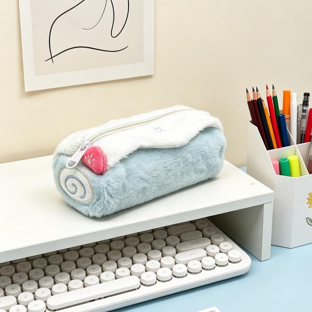 Durable Pencil Case Star Embroidery Large Capacity Pencil Pouch Soft Fluffy Swiss Roll Shape Stationery Bag School Supplies