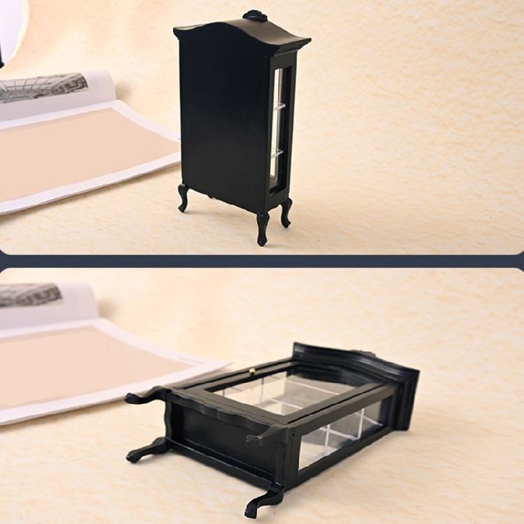 Antique Wooden Display Cabinet Miniature Storage Shelf For 1/12 Scale Dollhouses Model Room Scene Display Accessories