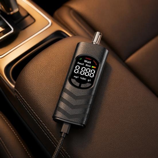 Alcolimetro Portatile, Testatore Digitale di Alcol con Display LCD e 5 Boccagli, Ricaricabile tramite USB-C, Compatto Essenziale per l'Auto e per Casa