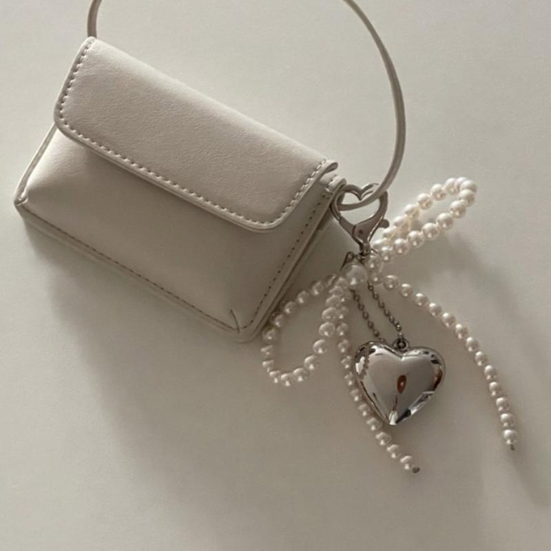 Chic Imitation Pearl Keychain Handmade Bow Shaped Keyring Heart Pendant Keyrings