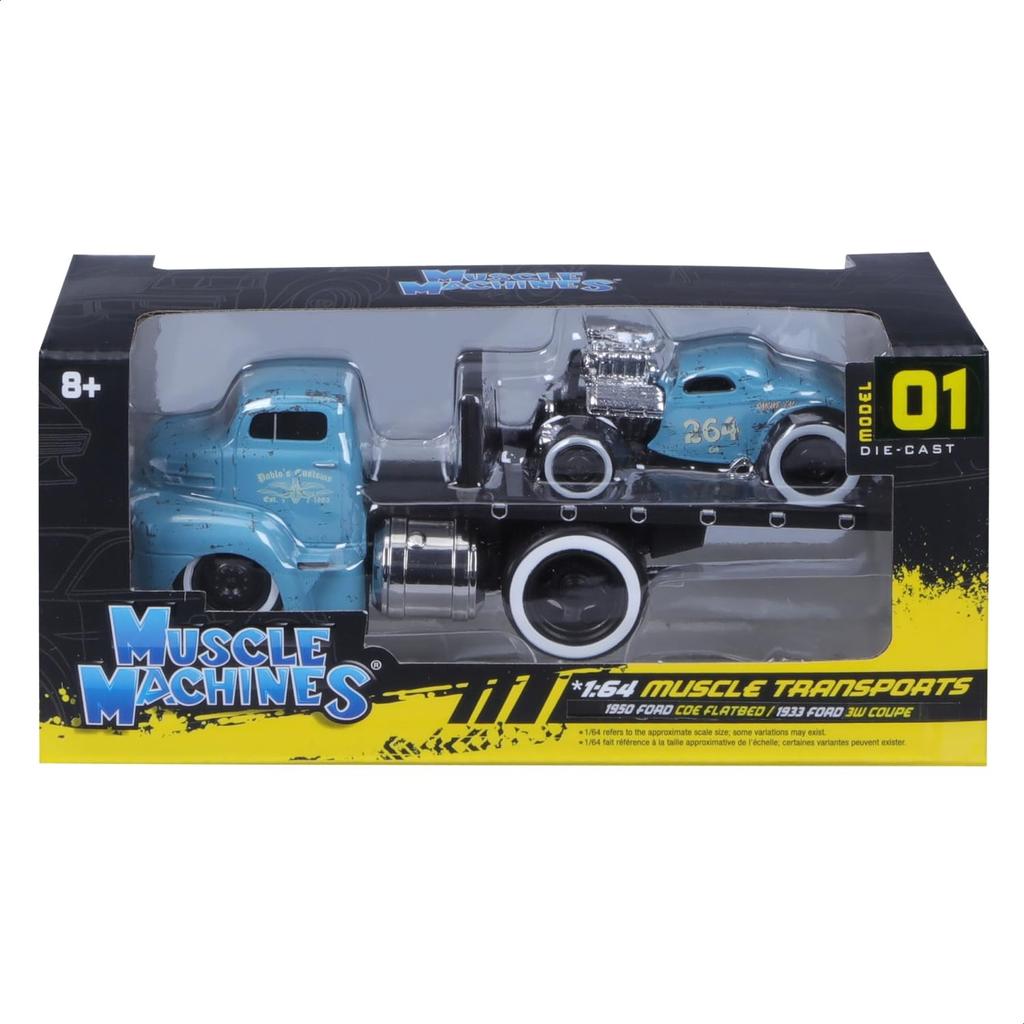 Maisto Scale Muscle Machines Muscle Transporter Diecast Model Car Ford COE 1932 Ford 3W Coupe Light Blue 1/64 (1950 / - 11533)