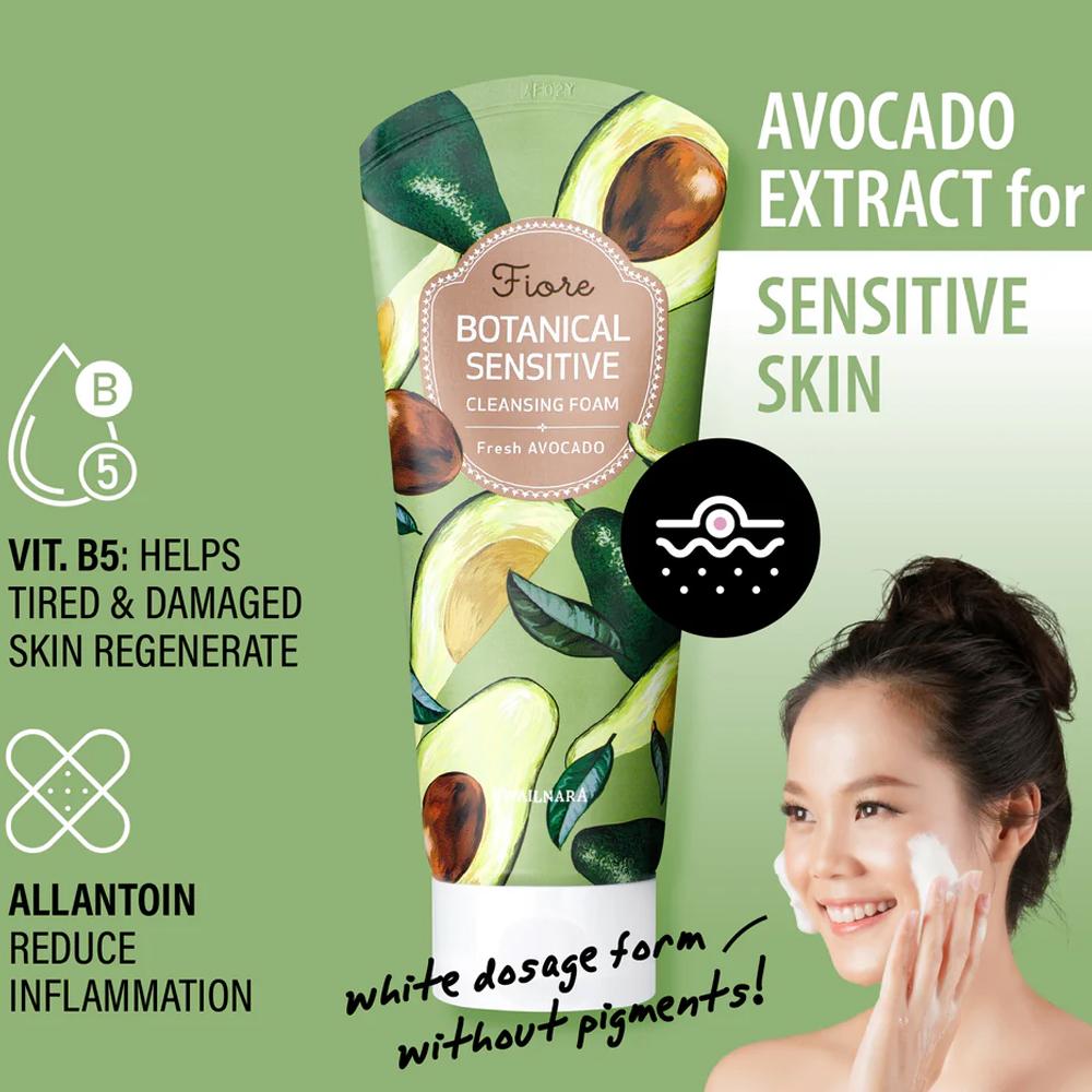 KWAILNARA Fiore Botanical Sensitive Cleansing Foam Avocado, Cotton Baby 120g (2 Types)