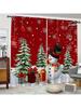 2pcs Christmas snowman pine tree curtains   pole pocket design   protect privacy   suitable for decorating various scenes
