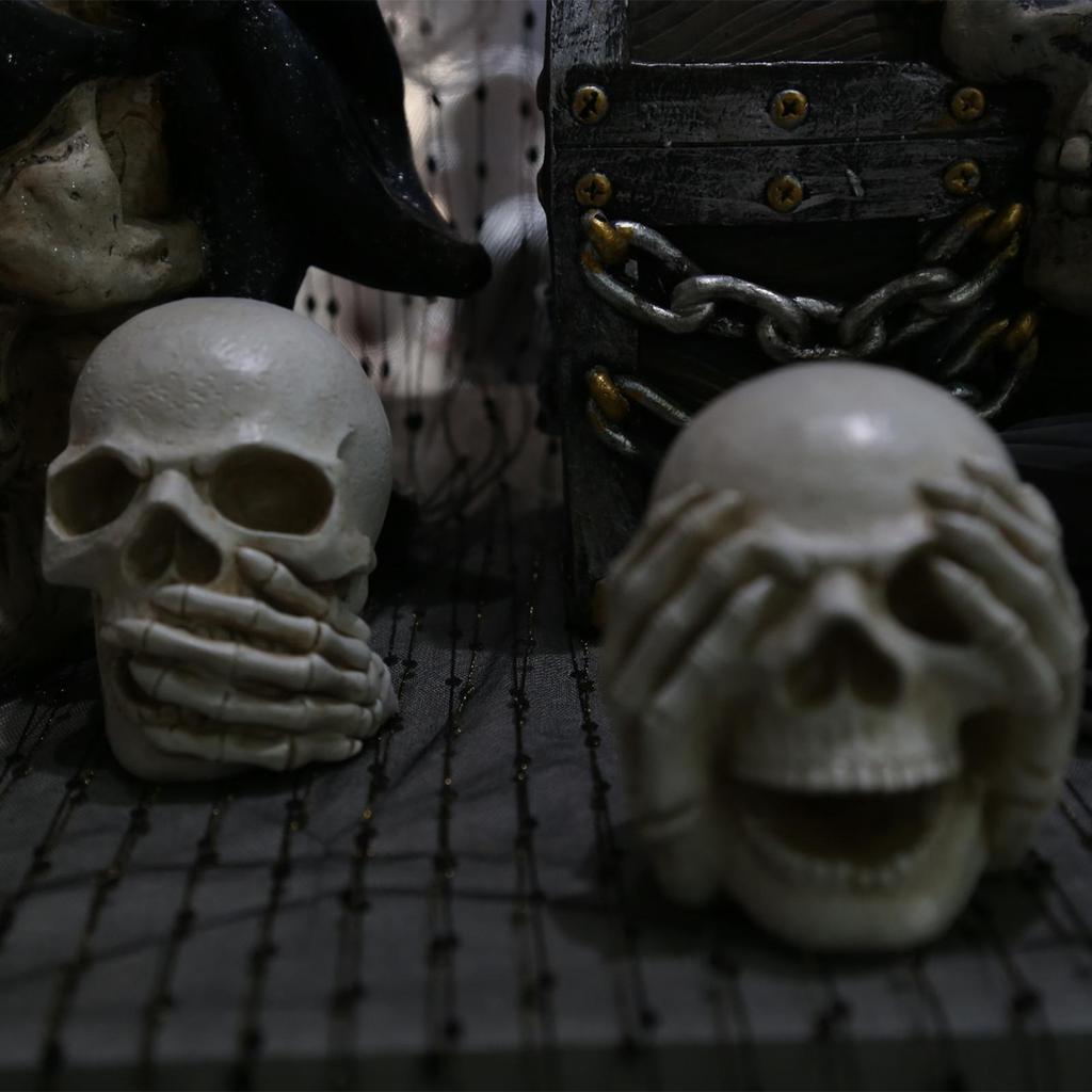 Halloween Skull Head Decor Resin Skeleton Heads Halloween Decoration Fake No Look No Say Human Skull Head Desktop Ornament
