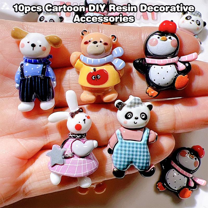 10 Stück Harz Bunt Niedlich Panda Hase Bär Pinguin Hund Flache Rückseite Stein Cartoons Sammelalbum Figurinen DIY Dekor Zubehör Bastelbedarf