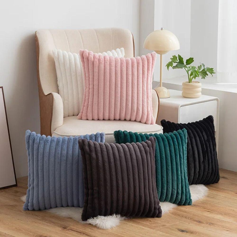 Decorative Plush Pillow Cover Skin Friendly Short Plush Pillowcase  Autumn and Winter