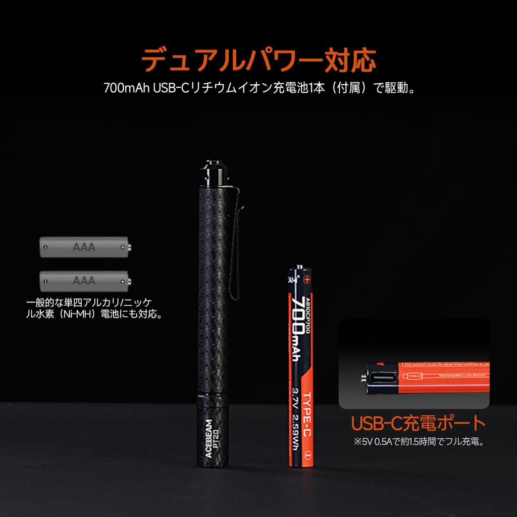 ACEBEAM PT20 Compact AAA Battery High Brightness 500 Lumens LED Pen 3 Dimmable 2 Meter Aluminum Alloy Handheld EDC Ideal for Emergency and Everyday