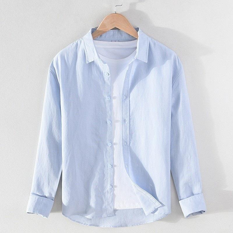 Mens Linen Cotton Blend Shirt Loose Fit Long Sleeve Casual Solid Color Plus Size