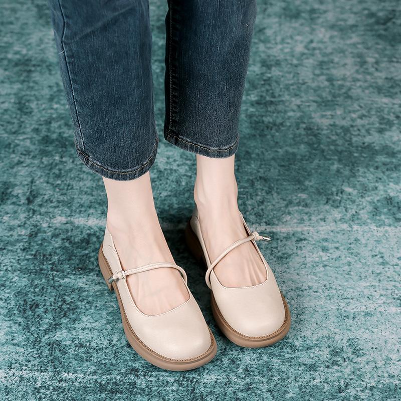 One-word with small leather shoes women's autumn soft-soled single shoes platform Mary Jane shoes