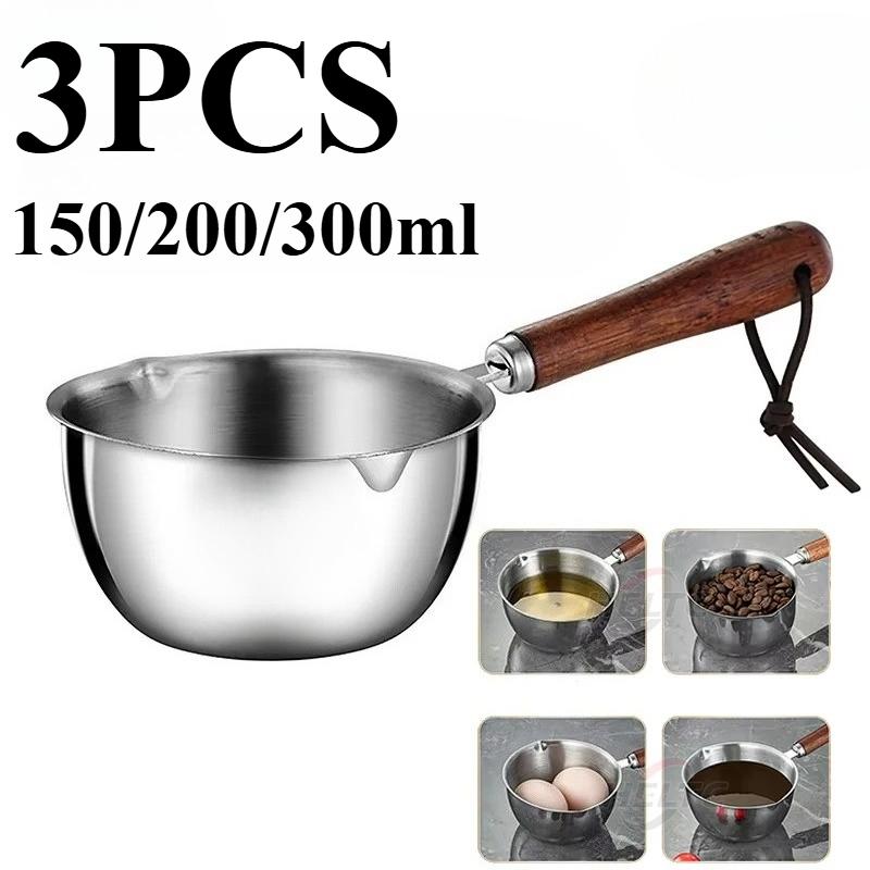 

Набор из 3 шт. из нержавеющей стали для плавления воска 150-300 мл - С длинной ручкой, для изготовления ароматических свечей/мыла/шоколада своими руками, кофейник для нагрева масла