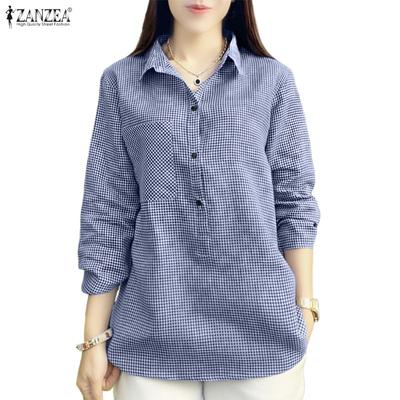 Damen Freizeit Bluse mit Umlegekragen 3/4 Ärmel Locker Gittermuster Print