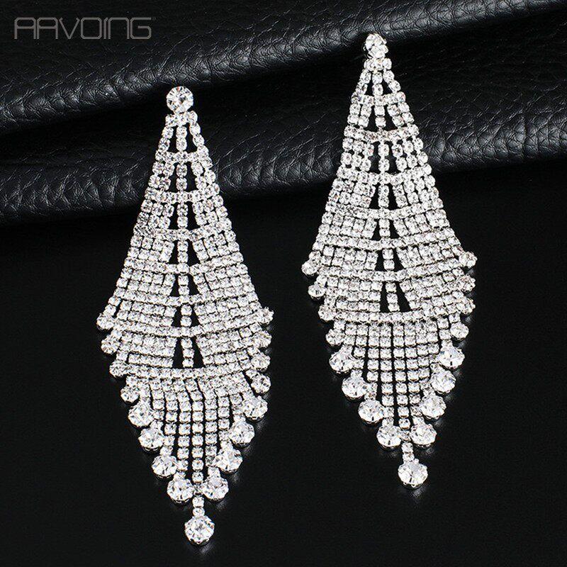 

Party Exaggerated Earrings South Korea Long Jeweled Earrings Stud Earrings Fashion Popular Earrings Women s Trendy Flashing Rhinestone Earrings Sparkling Silver Diamond-Shaped Earrings