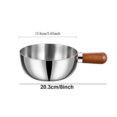 1 Stück Edelstahl-Topf mit hitzebeständigem Holzgriff - Induktionsgeeignet, rutschfester Boden, gleichmäßige Wärmeverteilung Milchtopf
