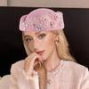 Vintage Fascinator Beret Hat Wool Derby Flower Patched Hats for Cocktail Party Flower Bowler Hat 1920s Lady Church Hat