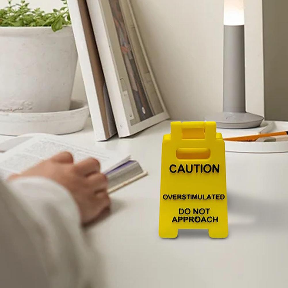 Caution Overstimulated Desk Sign Do Not Approach Table Sign Funny Mini Warning Caution Sign Decorative 3D Printed for Desk Decor