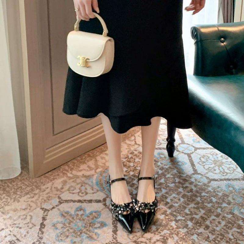 Mulheres Luxo Cristal Salto Alto Sandálias Feminino Verão Chinelos 2024 Designer Biqueira Pontuda Sandálias Vestido Chinelos Bombas Slides