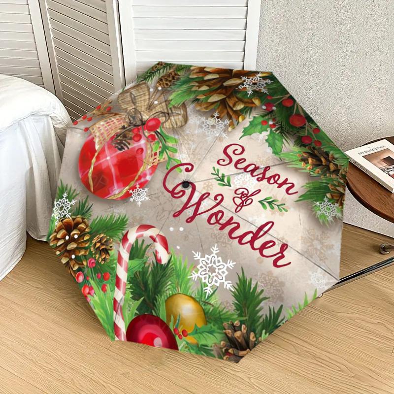 1pc Season of Wonder Christmas Ornament Umbrella with Plastic Handle,Suitable for All Seasons Home Travel Outdoor UmbrellaDD170