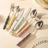 Set of 4 Ceramic Pearl Handle Cutlery Set Knife Fork Spoon Creative Cute Soup Spoon Western Food Steak Knife Spoon and Fork Set